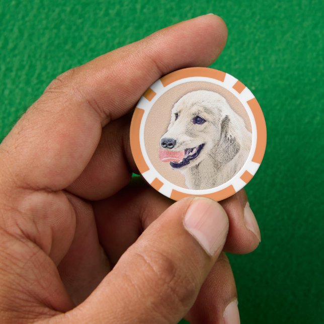 Golden Retriever with Tennis Ball Painting Dog Art Poker Chips (Hand)