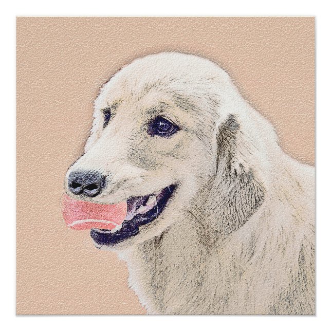 Golden Retriever with Tennis Ball Painting Dog Art Poster (Front)