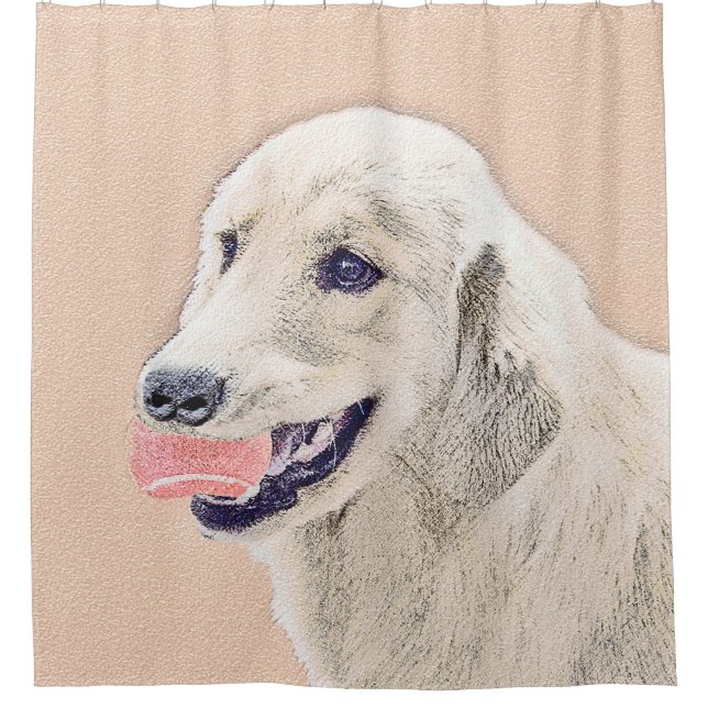 Golden Retriever with Tennis Ball Painting Dog Art Shower Curtain (Front)