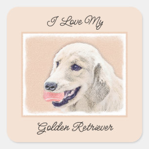 Golden Retriever with Tennis Ball Painting Dog Art Square Sticker
