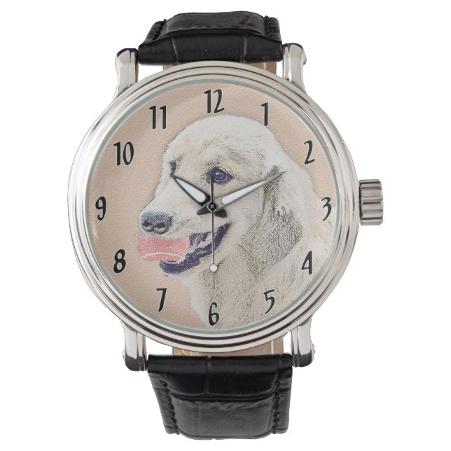 Golden Retriever with Tennis Ball Painting Dog Art Watch (Front)