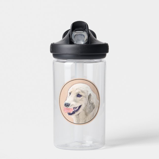 Golden Retriever with Tennis Ball Painting Dog Art Water Bottle (Front)
