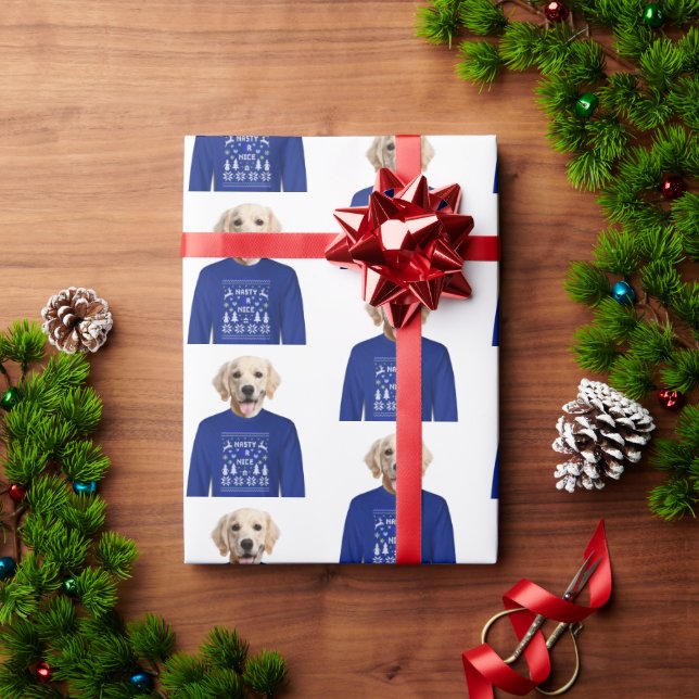 Golden Retriever With Ugly Sweater Wrapping Paper (Holiday Gift)