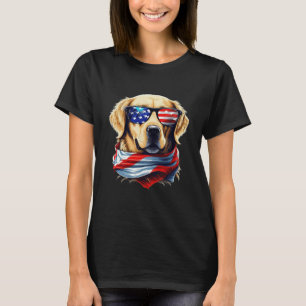 Golden Retriever With USA Sunglasses And American  T-Shirt
