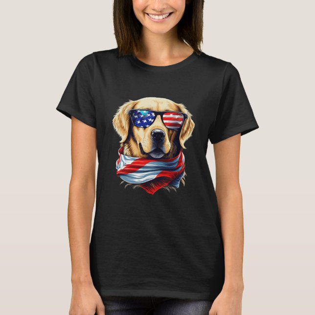 Golden Retriever With USA Sunglasses And American  T-Shirt (Front)