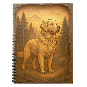 Golden Retriever Wooden Carving Style Print Notebook