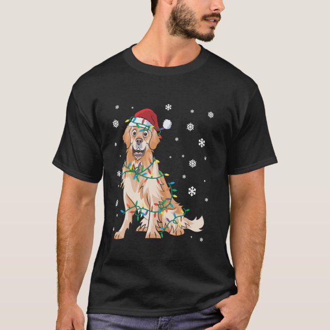 Golden Retriever Wrapped In Christmas Lights Dog  T-Shirt (Front)