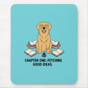 Golden Retriever Writer Book Lover Ink Aqua Blue Mouse Mat