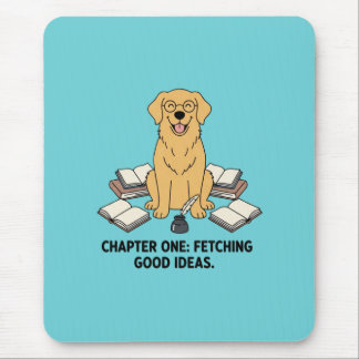 Golden Retriever Writer Book Lover Ink Aqua Blue Mouse Mat