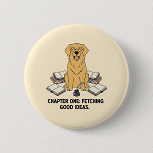 Golden Retriever Writer Cute Books Inkwell Design  6 Cm Round Badge