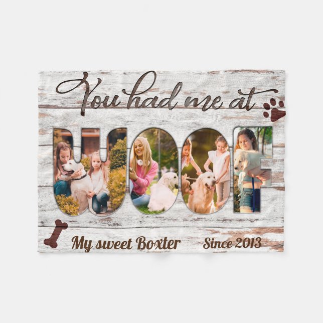 Golden Retriever You Had Me At Woof Gift for Dogs Fleece Blanket (Front (Horizontal))