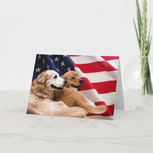 Golden Retrievers American Flag Card (Front)