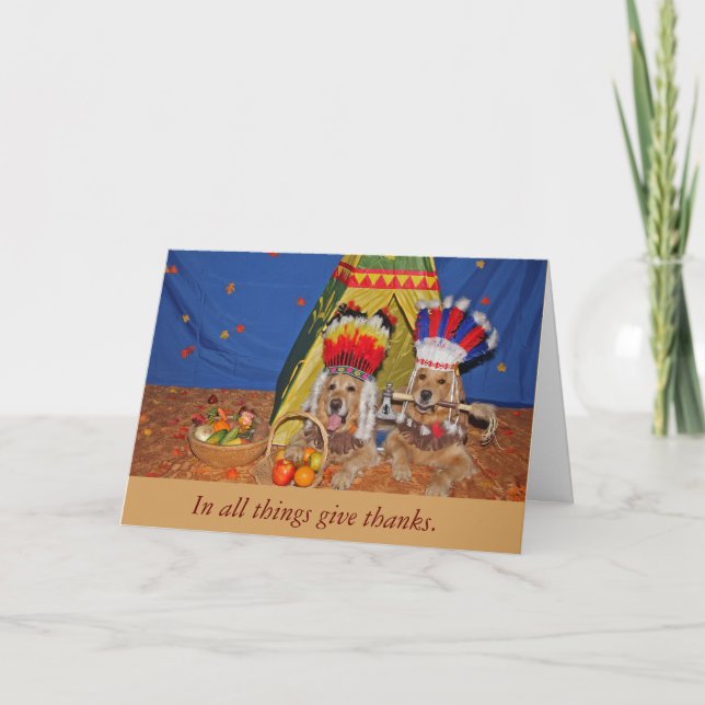 Golden Retrievers as the First Thanksgiving Holiday Card (Front)