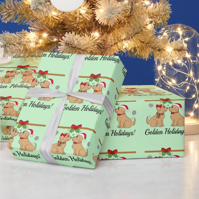 Golden Retrievers at Christmas Wrapping Paper (Holidays)