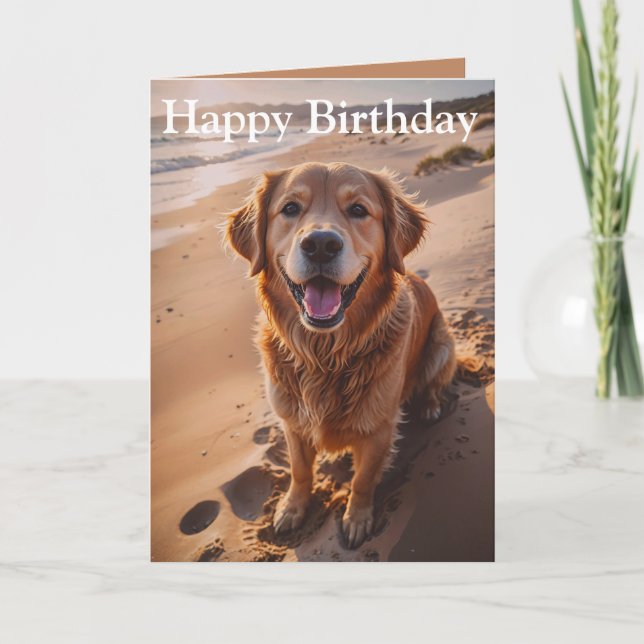 Golden Retriever's Beach Day Card (Front)