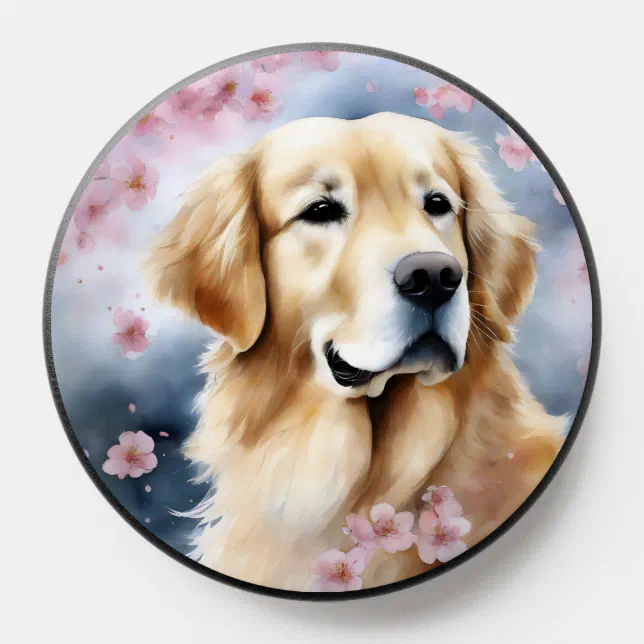 Golden Retriever's Cherry Blossom Dream PopSocket | Zazzle