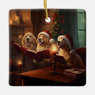 Golden Retrievers Christmas Caroling Holiday Ceramic Ornament