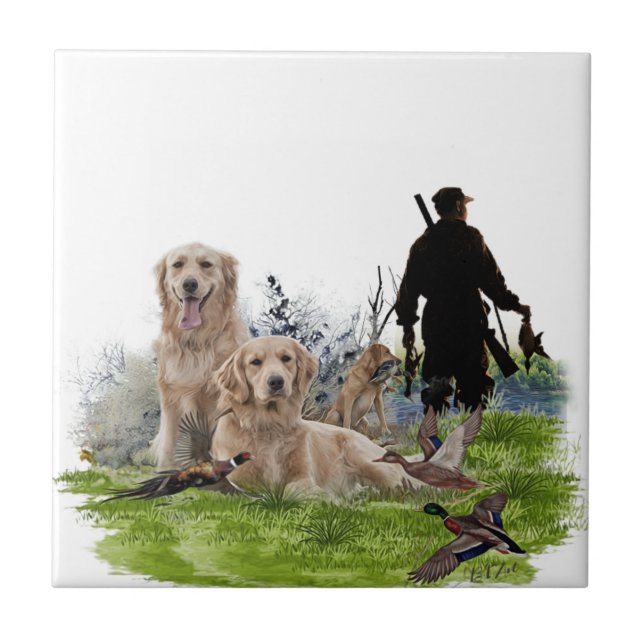  Golden Retrievers - Excellent hunting dogs   Tile (Front)