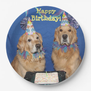 Golden Retrievers Happy Birthday Cake Paper Plate