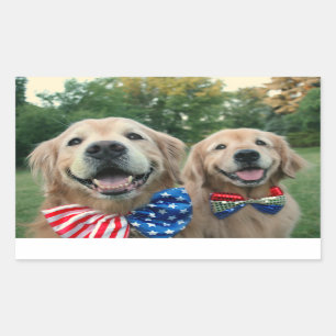 Golden Retrievers in Bow Ties Independence Day Rectangular Sticker