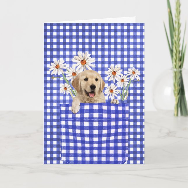 Golden Retrievers In Gingham Pocket Card (Front)