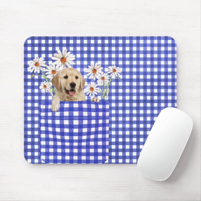 Golden Retrievers In Gingham Pocket Mouse Pad (With Mouse)