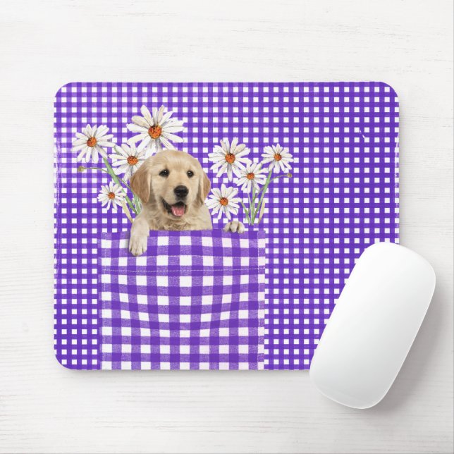 Golden Retrievers In Gingham Pocket Mouse Pad (With Mouse)