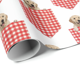 Golden Retrievers In Gingham Pocket Wrapping Paper