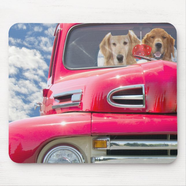 Golden Retrievers in Retro Truck Mouse Mat (Front)