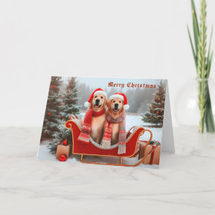 Golden Retrievers in Sleigh Christmas Card