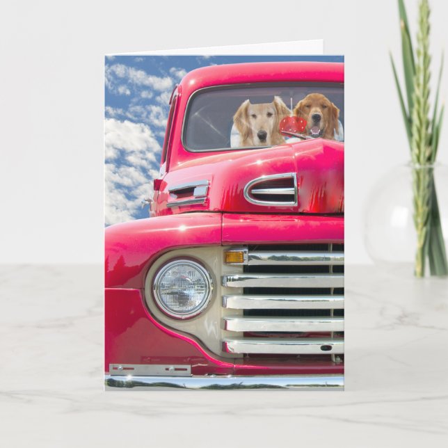 Golden Retrievers in vintage truck Card (Front)
