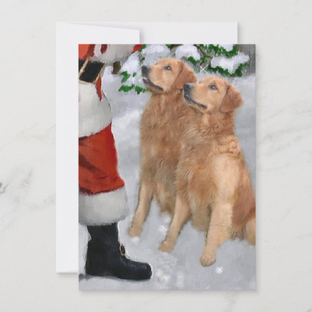 Golden Retrievers Meet Santa Christmas Card (Front)