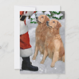 Golden Retrievers Meet Santa Christmas Card