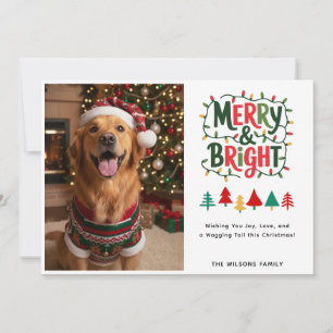 Golden Retriver Dog Custom Photo Merry & Bright Holiday Card