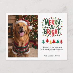Golden Retriver Dog Custom Photo Merry & Bright Holiday Postcard