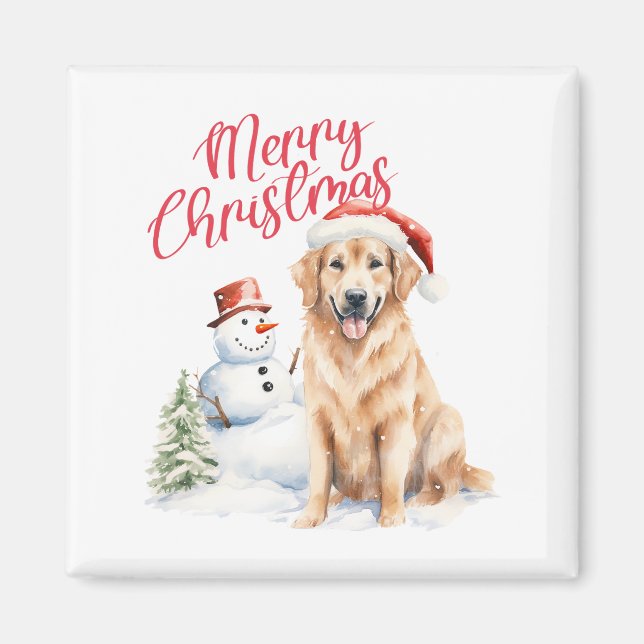 GOLDEN RETRIVER SANTA HAT RED MERRY CHRISTMAS  MAGNET (Front)