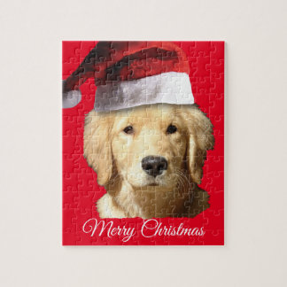 Golden Retriver wearing a Santa Claus hat Jigsaw Puzzle