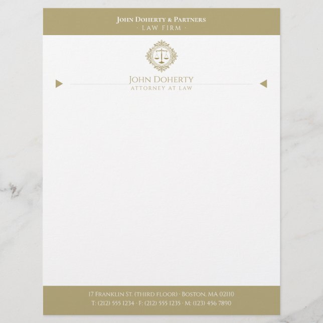 Golden Retro Scales of Justice | Professional Custom Letterhead (Front)