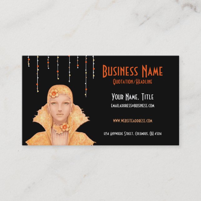 Golden Retro Woman w/Drops Business Cards (Front)