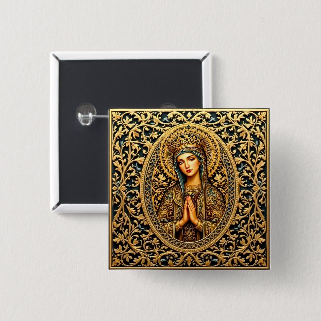 Golden Reverence Virgin Mary 15 Cm Square Badge (Front & Back)