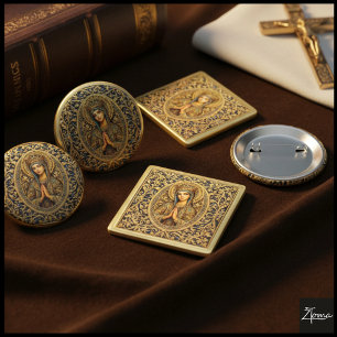 Golden Reverence Virgin Mary 6 Cm Round Badge