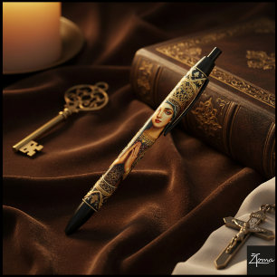 Golden Reverence Virgin Mary Black Ink Pen