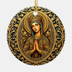 Golden Reverence Virgin Mary Ceramic Tree Decoration