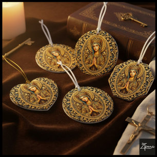 Golden Reverence Virgin Mary Ceramic Tree Decoration