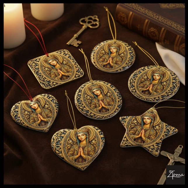 Golden Reverence Virgin Mary Ceramic Tree Decoration (Creator Uploaded)