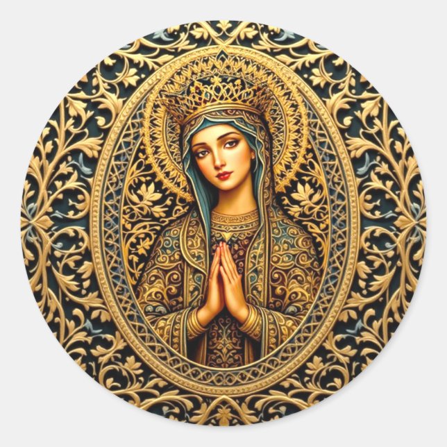 Golden Reverence Virgin Mary Classic Round Sticker (Front)