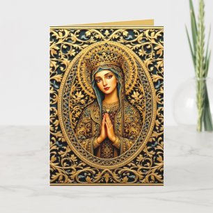 Golden Reverence Virgin Mary Holiday Card