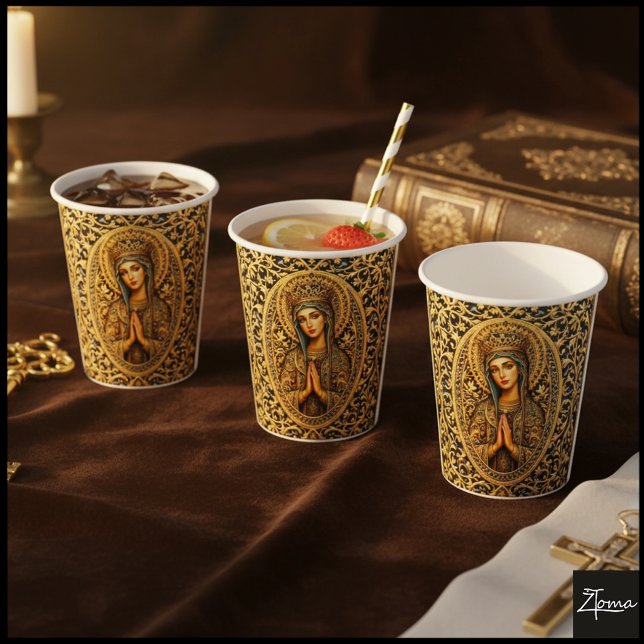 Golden Reverence Virgin Mary Paper Cups (Creator Uploaded)