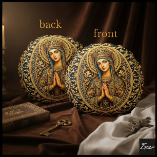 Golden Reverence Virgin Mary Round Cushion