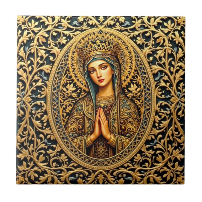 Golden Reverence Virgin Mary Tile (Front)